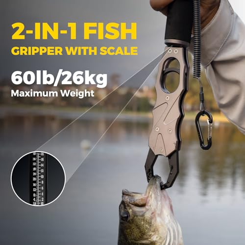 Heavy Duty Fish Lip Gripper with Scale - Aluminum Alloy, Saltwater & Freshwater Use