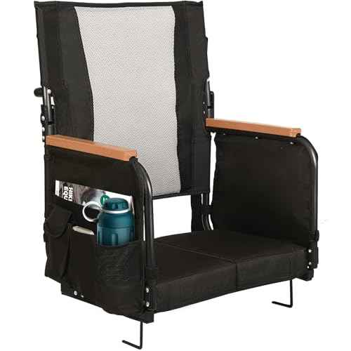 Extra Wide Stadium Seats with Back Support, Bleacher Chairs with High Back and Cushion, Padded Portable Fording Bleacher Seat with Armrests, Cup Holder and Storage Pockets (Grey)