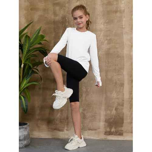 ZDC Girls Long Sleeve Athletic Shirts Kids Crewneck Quick Dry Workout Yoga Tops Basic Tees Activewear