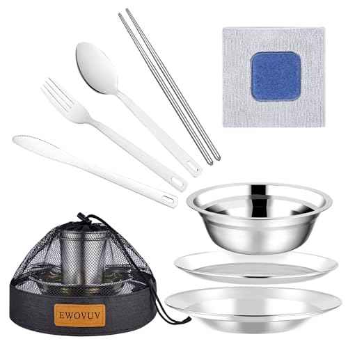 Camping Mess Kit - for Camping 1 to 2 Person boy Scout Camp Dishes Camping Cooking Utensils Accessories Plates Dinnerware Set Outdoor