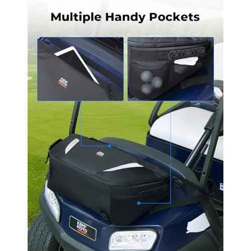 KEMIMOTO Golf Cart Cooler Bag, Fits 20-30 11oz Cans, Insulated with Drain Plug, Reflective Finish, Handy Pockets, Golf Cart Accessories Gifts for Golfers Men, Compatible with EZGO Club Car