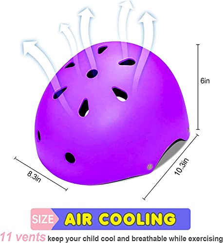 Purple Kids Helmet with Knee Pads Elbow & Wrist Guards - Toddler Bike Safety Gear for Ages 8-14