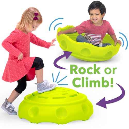 Simplay3 Two Sided Rock Around Wobble Disk and Climbing Dome for Toddlers and Kids - Rocking and Climbing - Indoor/Outdoor - Yellow/Green, Made in USA (1 Pack)