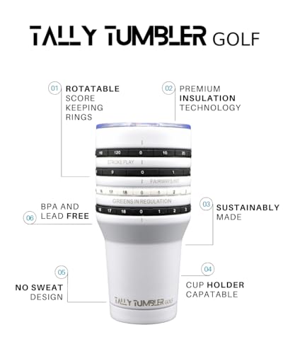 Golf Tumbler with Scorekeeping, 30 oz Stainless Steel Leak-Proof Cup, White Tees Variation