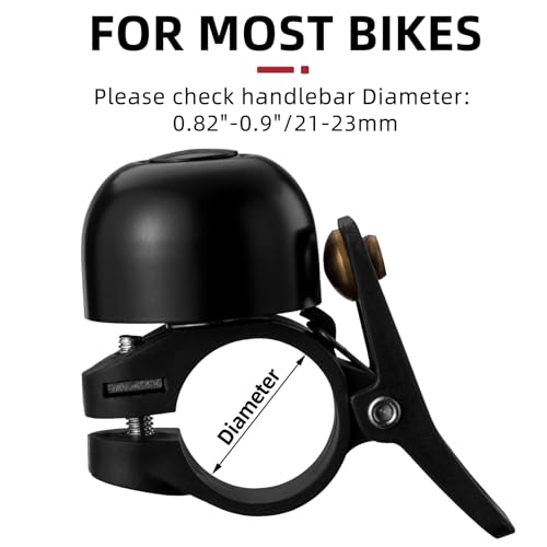 Black Bike Bell Loud Copper Alloy Classic Bicycle Bell for 21-23mm Bars