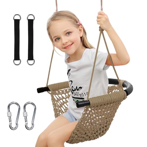 Hand-Knitting Toddler Swing Seat with Adjustable Ropes - Light Brown