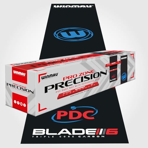 Winmau Pro Zone Precision PVC Darts Mat with Integrated Raised Darts Oche Line - Full Length - Sleek Black Design - Professional Dart Accessories