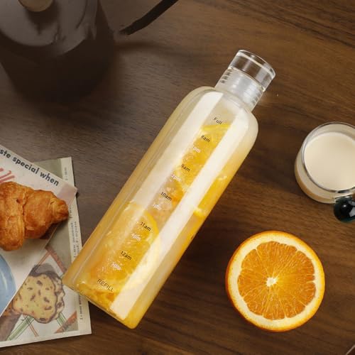 500ml Transparent Glass Water Bottle with Time Scale and Leakproof Lids - Creative Girls Drinking Cup