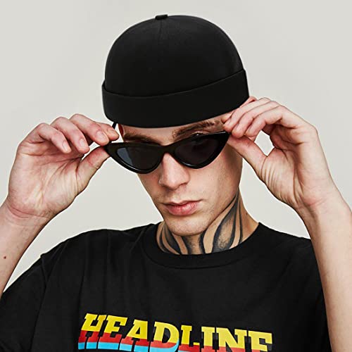 Black Cotton Brimless Docker Cap Adjustable Street Sailor Skullcap Beanie