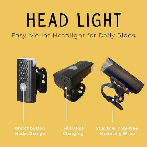 VivBike Rechargeable Bicycle Lights Bright LED Headlight and Taillight, USB Rechargeable, Waterproof, Easy Mount | A HerTime2 Brand