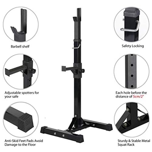 Yaheetech Pair of Adjustable Squat Rack Standard 44-70 Inch Barbell Rack, Solid Steel Squat Stands Bench Press Storage Home Gym Portable Dumbbell Stands