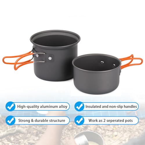 Camping Cookware Set with Pots Stove Spork & Carry Bag - Lightweight & Durable