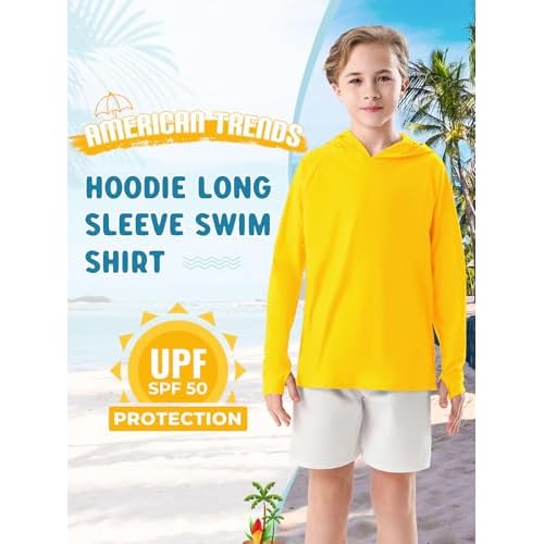 Boys Rash Guard Toddler Swim Shirts Long Sleeve Kids Fishing Shirt UPF 50+ Sun Protection Swim Top with Thumb Hole
