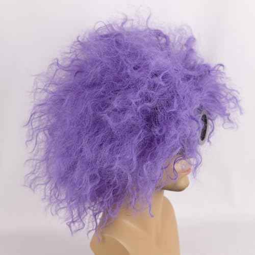 QACCF Purple Culry Fluffy Men Women Lavender Goggle Halloween Costume Cosplay Wig (Two Eyes Set)