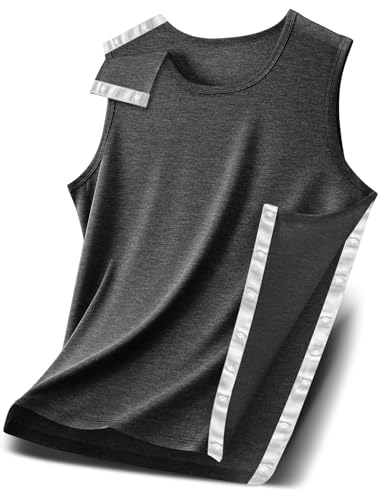 Unisex Shoulder Surgery Shirt - Snap-Access Sleeveless Tank (X-Large, Dark Grey) - Shishuyu