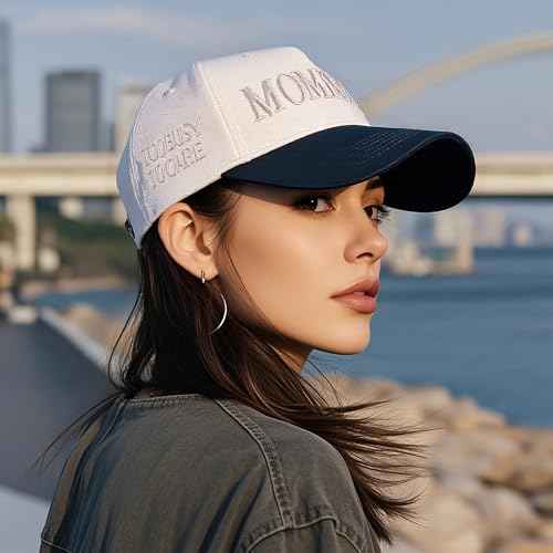 Vintage Two-Tone Women's Baseball Cap, Mommin Trucker Hat for Women&Men, Adjustable Baseball Cap,Mom Ponytail Embroidered Cap