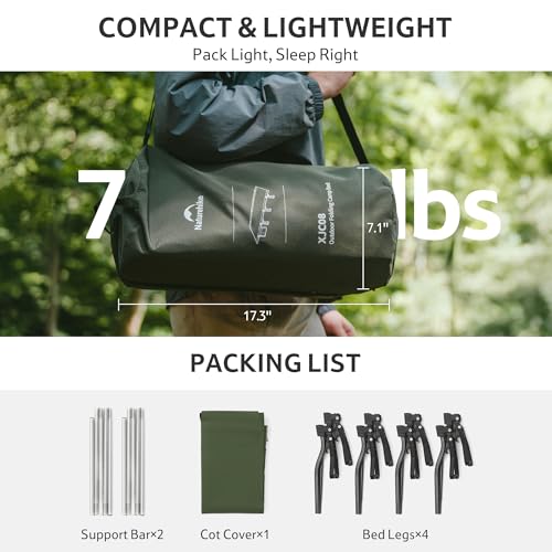 Naturehike Extra Wide GreenWild Camping Cot, Folding Lightweight Camp Cot Bed, Portable Sleeping Bed for Backpacking Travel Beach Home