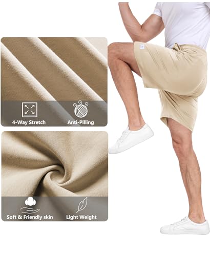 Mens Cotton Sweat Shorts Lounge Casual 7 Inch - XX-Large Beige Drawstring Elastic Waist