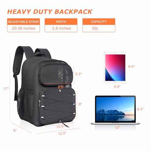Mesh Backpack Heavy Duty See Through Mesh Bag with Paded Strap Large Capacity for Sports Hiking Travel Outdoor Beach, Black