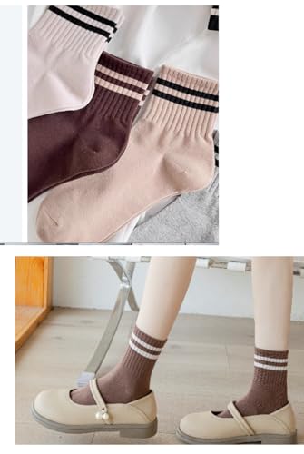 Deeorla Women's Striped Crew Socks 5 Pairs - Vintage Retro Athletic Socks