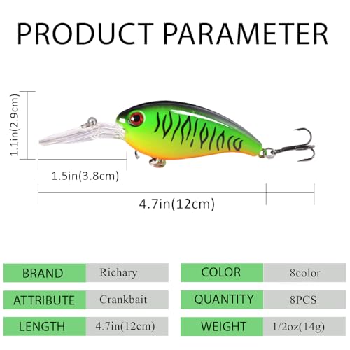 Deep Diving Crankbait Lures Kit - 8 Assorted Hard Swimbaits for Freshwater & Saltwater