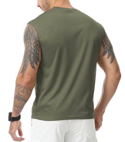 Suwangi Men's Tank Tops 3 Pack Quick Dry Workout Sleeveless Shirts - Large, Black/Grey/Army Green
