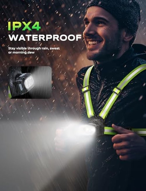 Viccux 500LM High-Visibility Running Lights for Runners with 7 Modes, Adjustable 45° Beam, 360° Reflective Straps & IPX4 Waterproof Running Light for Night Walking/Cycling/Jogging, 3.5-20Hrs Runtime