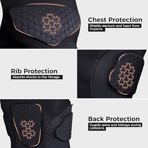 Kids Padded Football Shirt with Chest Rib Protector - Black, Medium