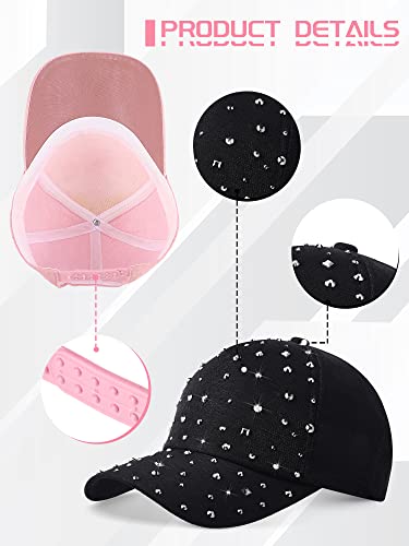 Rhinestone Baseball Cap for Women & Men - Black & Pink 2 Pack