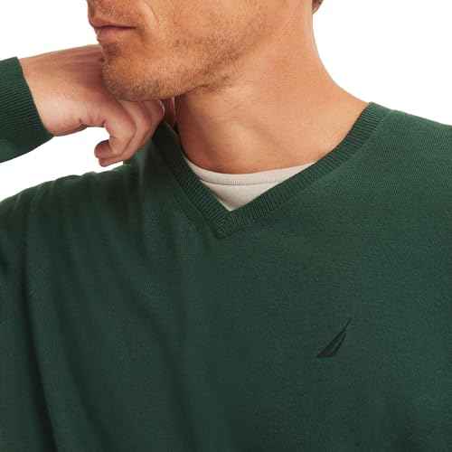 Nautica Men's Classic Fit Soft Lightweight Jersey V-Neck Sweater, ForestGreen, L