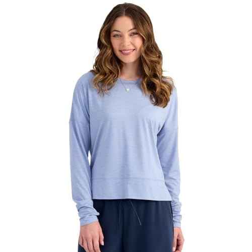 HUK Women's Bayside Pullover Crew, Midweight Soft Jersey Cropped Sweatshirt with Thumbholes