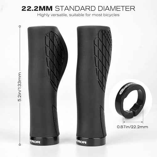 GXCROR Bike Grips,Ergonomic Bicycle Handlebars Grips Shock Absorbing Dual-Density Silicone,Universal 22.2mm Fit with 3D Non-Slip Pattern,Scooter Grips