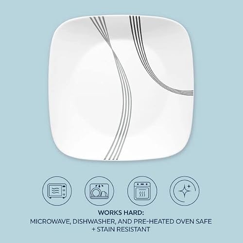 Corelle Urban Arc 16pc, Service for 4, Dinnerware Set, 8 Plates Bowls, Chip & Break Resistant, Dinner and Corelleware White
