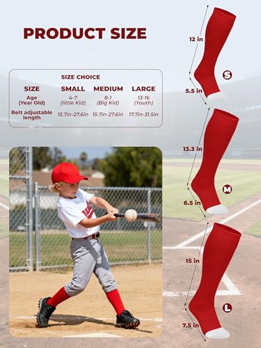 Youth Baseball Socks and Belt Set - Small Red for Boys & Girls