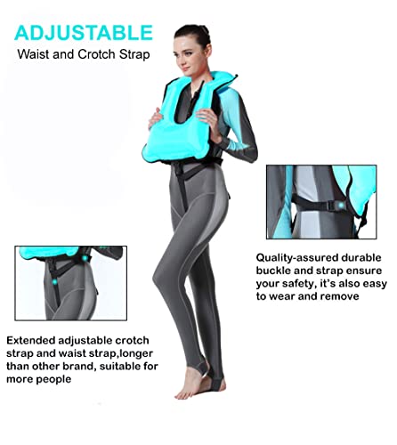 Blue Inflatable Snorkel Vest for Adults - Portable Swim Jacket, Buoyancy Aid for Diving and Water Sports