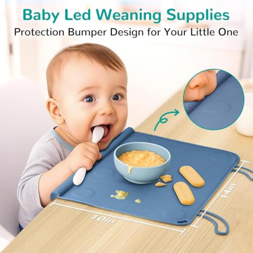 Denim Blue Silicone Baby Placemat - Non-Slip, Dishwasher Safe for Toddler Self-Feeding