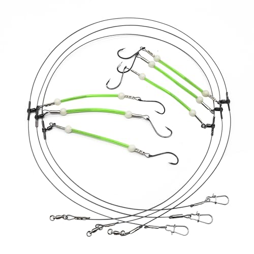 Saltwater Fishing Leaders Kit 16# 49-Strand Stainless Steel Cable Rig with Hooks & Beads - 2 Arm