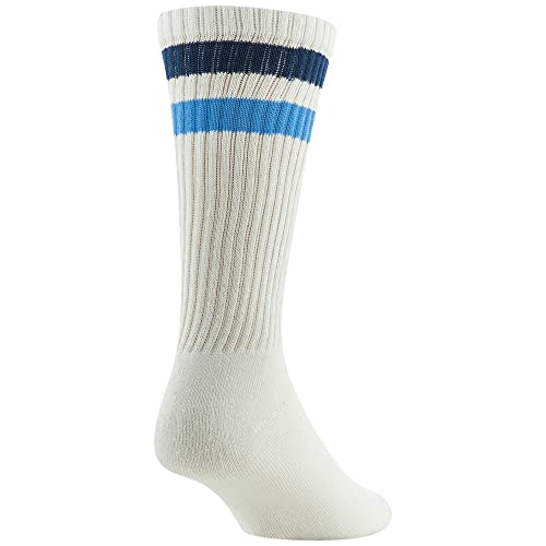 Men's Cotton Crew Athletic Socks - 6 Pairs Stripe White & Light Blue, Large