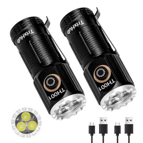 Small Rechargeable Flashlight 2-Pack, High Lumens Super Bright USB-C Charge LED Compact Powerful Mini Pocket Clip-on Flash Light Torch for Home Outage Camping Hiking EDC Tactical Waterproof