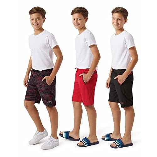 Eddie Bauer Boys' Active Shorts - 3 Pack Quick Dry Athletic Shorts - Hybrid Mesh Performance Shorts for Boys (4-16)