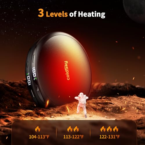 coldSky Hand Warmers Rechargeable 2 Pack Magnetic Electric Hand Warmer with Digital Display, 3 Heating Levels, Portable Pocket Heater Gift for Christmas, Outdoors, Games, Camping, Hunting
