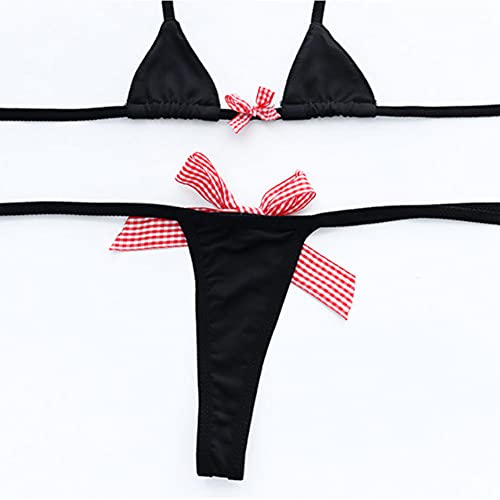 Women's Micro Tanning Bikini Set - Black Bowknot, One Size, Cute Anime Lingerie