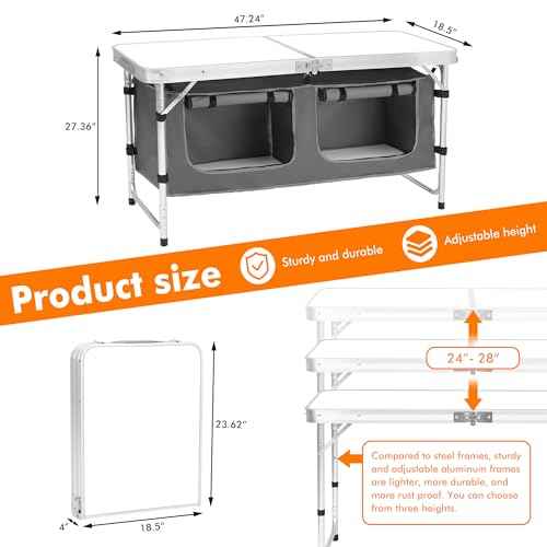 Camp Field Camping Folding Aluminum Table with Adjustable Legs for Outdoor Travel Beach, Backyards, BBQ, Party and Picnic Foldable Table