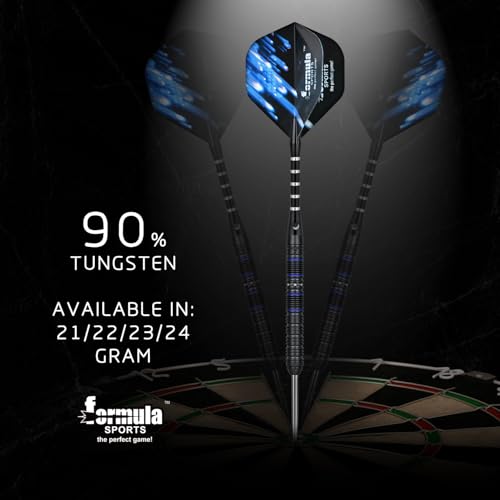 Formula Sports Tungsten Steel Tip Darts Set 23g Black & Blue - Professional Steel Tip Darts with Flights, Shafts & Sharpener