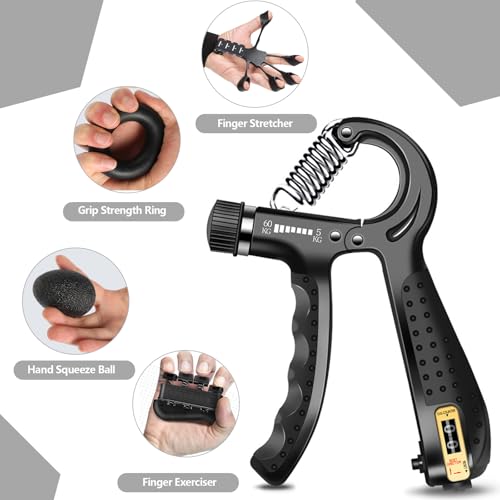 Hand Grip Strengthener Kit with Adjustable Resistance and Stress Ball