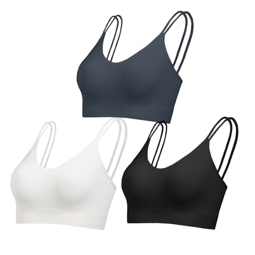 Unpadded Seamless Support Sports Bras for Women - Black, Charcoal, White, X-Large