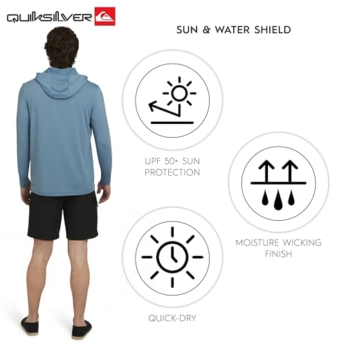 Men's UPF 50 Hooded Rash Guard Shirt - Blue Shadow, Large, Regular Fit