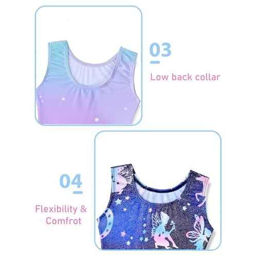 Gymnastics Leotards for Girls 2 Pack Sparkly Kids Biketards Dance Unitards Matching Hair Scrunchies