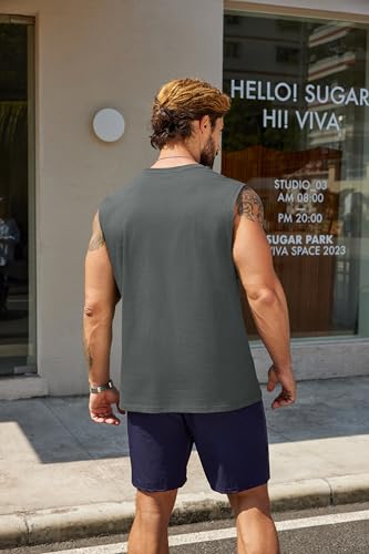 Men's Tank Top Cotton Workout Sleeveless Muscle T Shirt - XX-Large Black & Dark Grey 2 Pack
