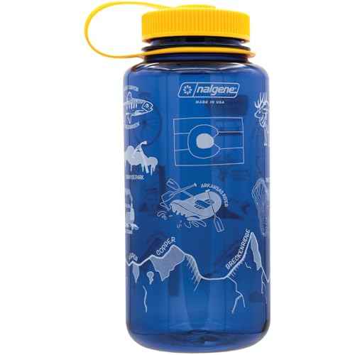 Nalgene Sustain Tritan BPA-Free Water Bottle Made with Material Derived from 50% Plastic Waste, 32 OZ, Wide Mouth, Geographical Bottle Design, Colorado Denim